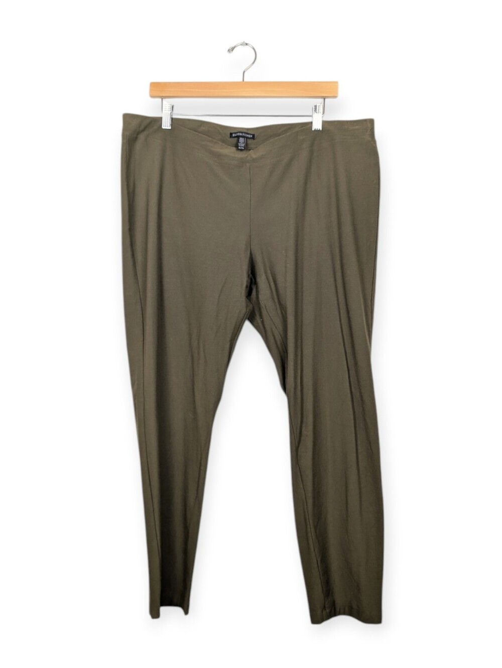 Eileen Fisher Olive Green Stretch Jersey Leggings Pull On Pants Size XL